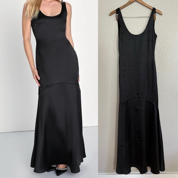 NWOT Enchanting Sophistication Black Satin Mermaid Maxi Dress - Picture 1 of 8